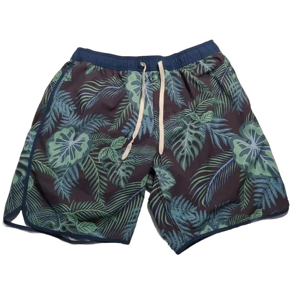 Fair Harbor Men's XL 8" Lined Shorts Floral Print Green Blue  *Flawed